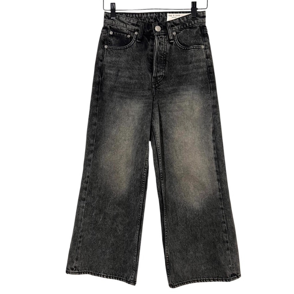 Rag & Bone Maya High-Rise Shorty Wide Leg Jeans Washed Black Cropped
Size 24